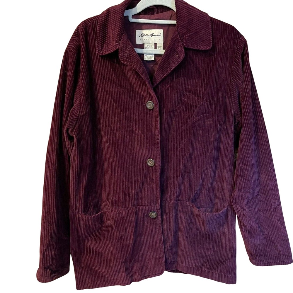 Eddie Bauer Purple Corduroy Button Up Blazer Womens M Pockets